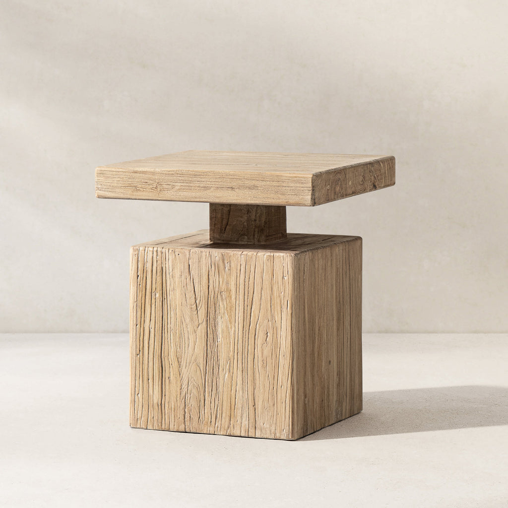 Reclaimed Elm Block Plinth Side Table