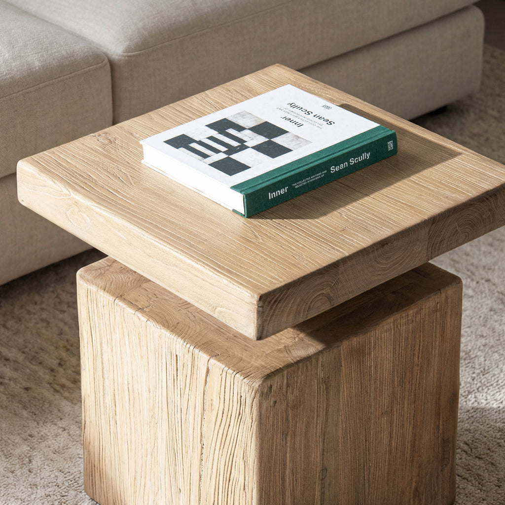 Reclaimed Elm Block Plinth Side Table
