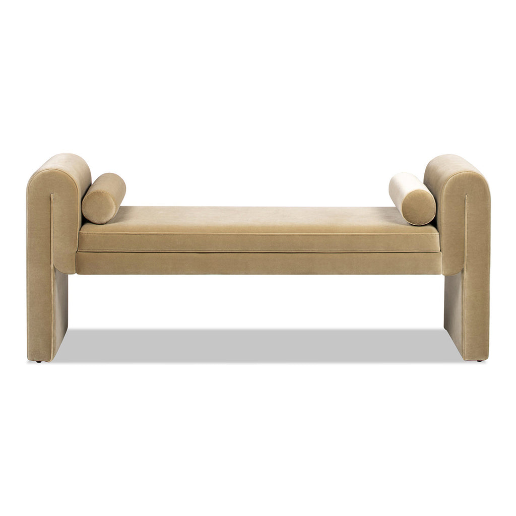 Mason Arm Bench with Bolster Pillows, Camel Brown Beige Performance Velvet