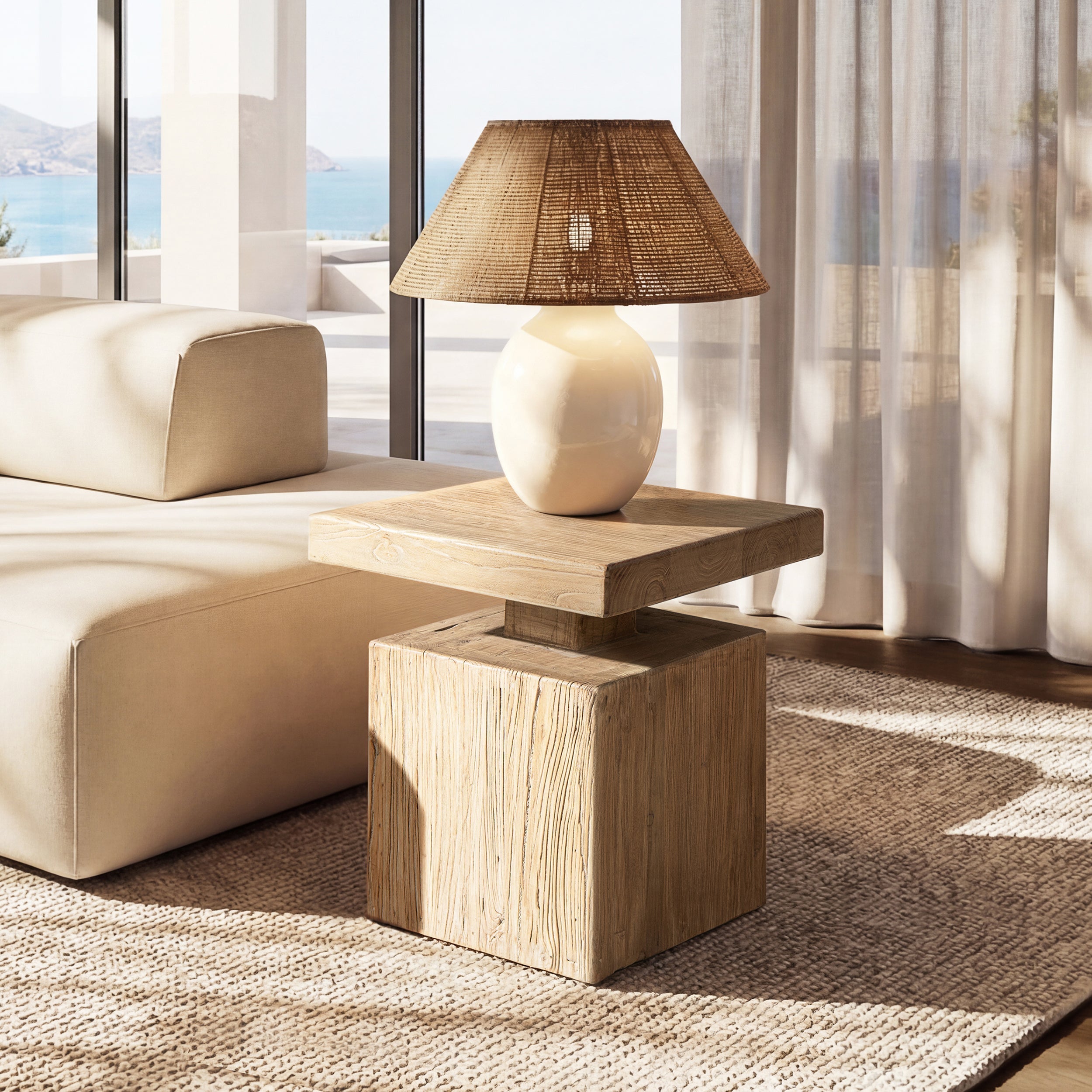 Reclaimed Elm Block Plinth Side Table