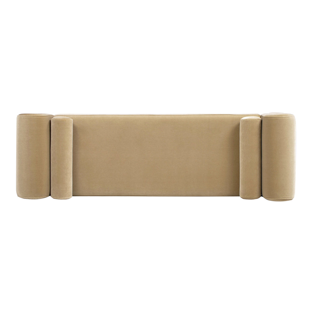 Mason Arm Bench with Bolster Pillows, Camel Brown Beige Performance Velvet